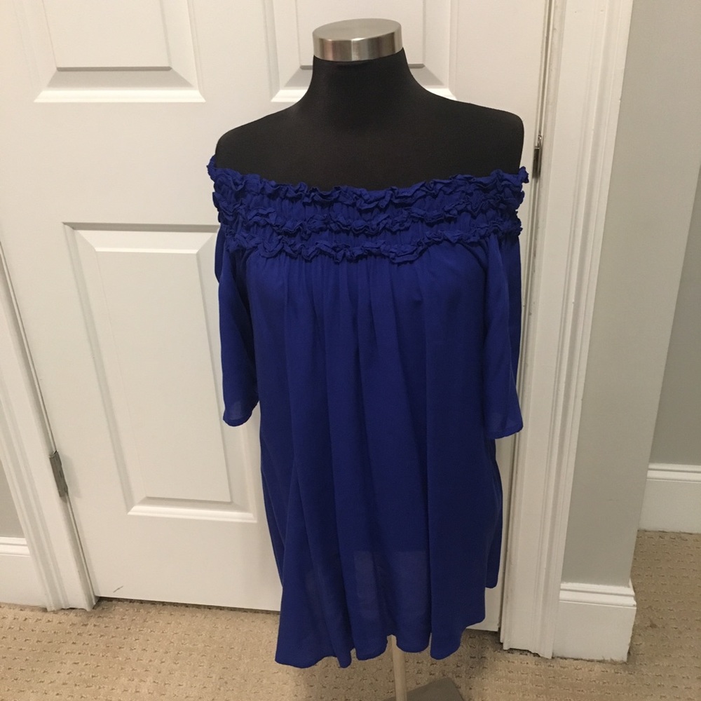 Royal Blue off-shoulder ruffled tunic